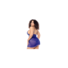 Babydoll bleu grande taille dentelle, résille et string 